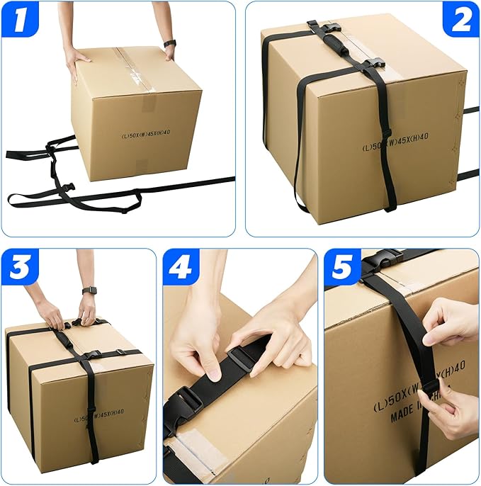 Moving Bags Carrying Strap with Handle, Heavy Duty Moving Boxes Lashing Strap Holder, Adjustable Belt Cross Style Carry Straps for Safely Moving and Lifting Heavy Boxes, Storage Totes, Groceries