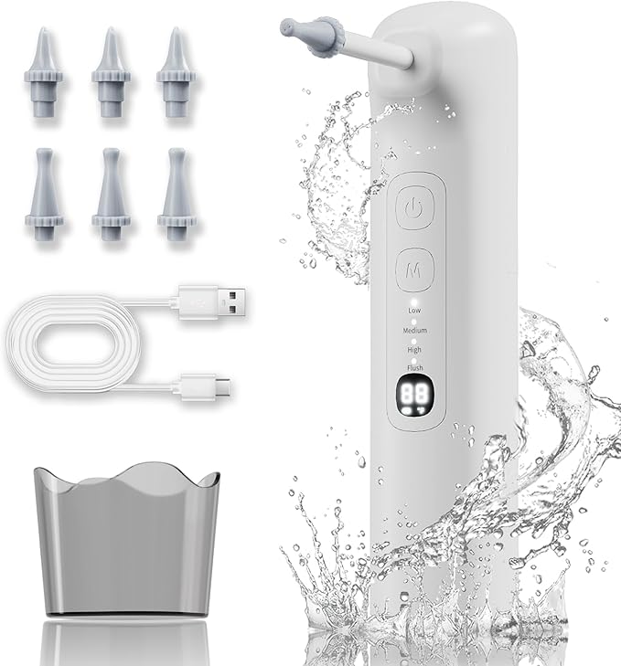 Ear Wax Removal Tool with Water Temperature Indicator Ear Cleaning Kit, 3 Jet Stream Flushing System Ear Irrigation Kit, 4 Pressure Modes Safe & Effective Ear Cleaner with Basin & 6 Tips