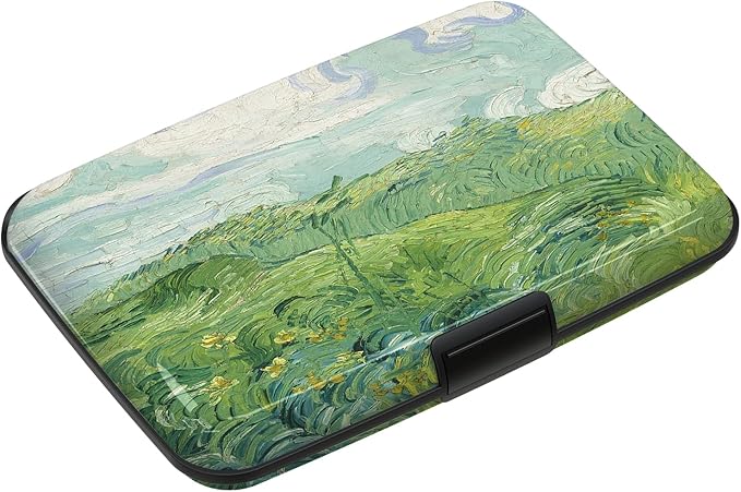 Mini RFID Credit Card Holder for Women Men, Slim Business Metal Hard Card Case, Cute Aluminum Travel Card Wallet ID Case, Green Wheat Field