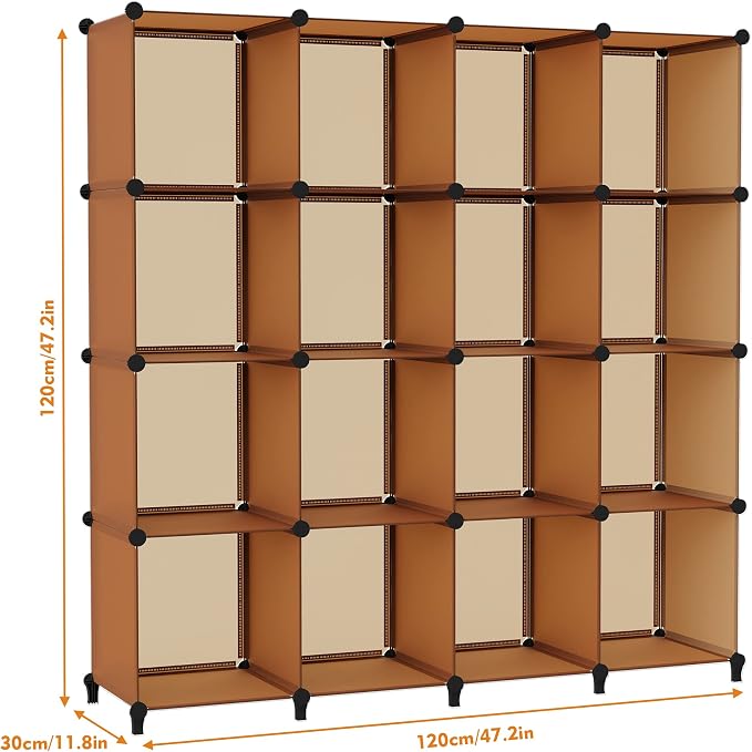 HOMIDEC Cube Storage Organizer 16-Cube Storage Shelf, Closet Organizer for Garment Racks, Closet Organizers and Storage with Metal Hammer, Bookshelf for Kids, (48.4 L x 12.2 W x 48.4 H Inches)
