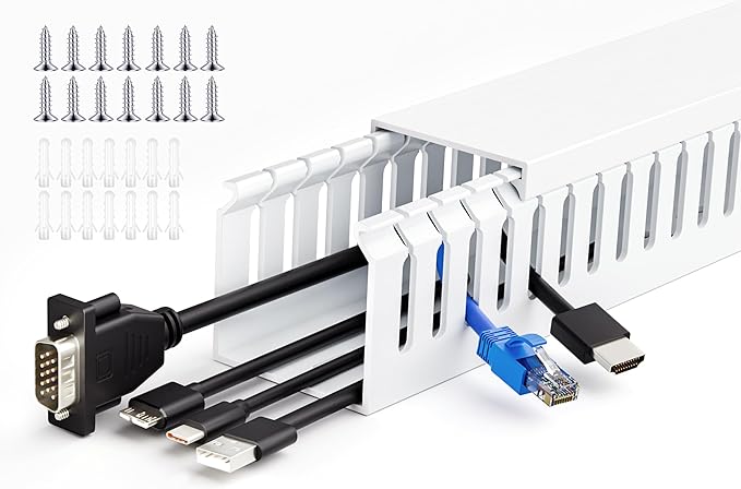 ZhiYo 2"H x 2"W Cable Raceway, 6ft Under Desk Wire Management Channel White | Slotted Wire Duct, 2 Pack (3 ft Each), Heavy-Duty PVC Cable Management for Server Racks, Network Cables & Electrical Cabinets