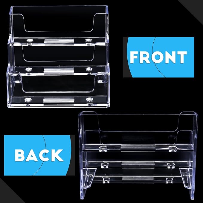 TecUnite 16 Pieces Business Card Holder for Desk 3 Tiers Clear Acrylic Stand for Business Card Organizer Storage Holder Display for Office and Company, 180 Cards Capacity