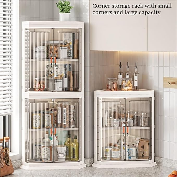 Triangular Storage Cabinets Large Capacity Storage Racks Plastic Foldable Box Multifunctional Corner Cabinet Display Cabinet Dust-Proof Racks for Living Rooms Practical(110cm)