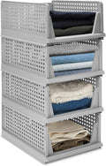 UGL Stackable Wardrobe Storage Box Organizers, Plastic Detachable Baskets Closet Containers, for Kitchen Cabinet, Pantry, Closet, Bedroom, Bathroom Organization, (Grey, 4 Set)