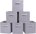 PowerKing Collapsible Storage Cubes, Farbic Storage Bins, Grey, 6 Pack | Sturdy, Lightweight, Easy Pull Handle, Closet & Shelf Organizer, Clothes and Toys Storage, 10.5'' x 11'' x 10.5''