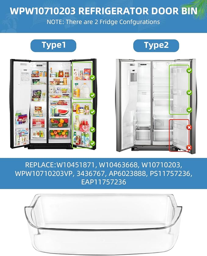 W10710203/WPW10710203 Refrigerator Door Bin by AMI PARTS Fit for whirl-pool ken-more Refrigerators Right Side Bin Replaces W10710203 W10451871 AP6023888