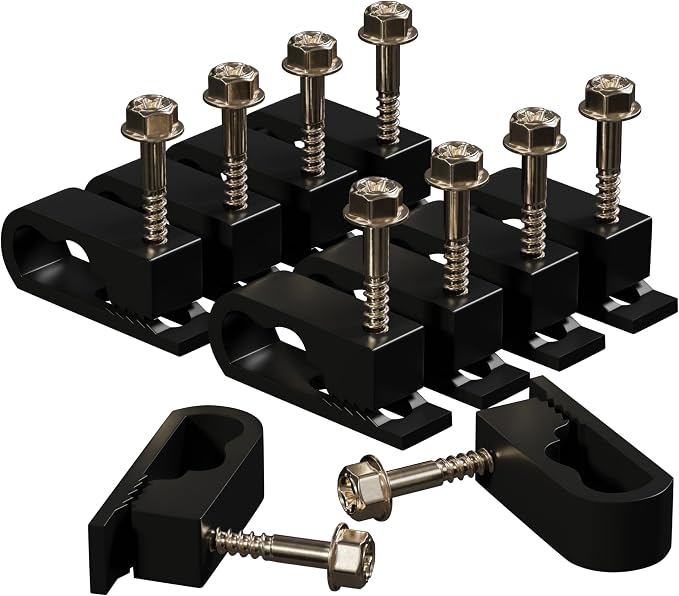 THE CIMPLE CO Dual Cable Clips with Screws - 1/2 Inch Coaxial Cable Clamps Outdoor - Exterior Cord Management for Coax, CAT Ethernet, Electrical Wire - Screw Clamps for Wires on Wall - 100 PCS, Black