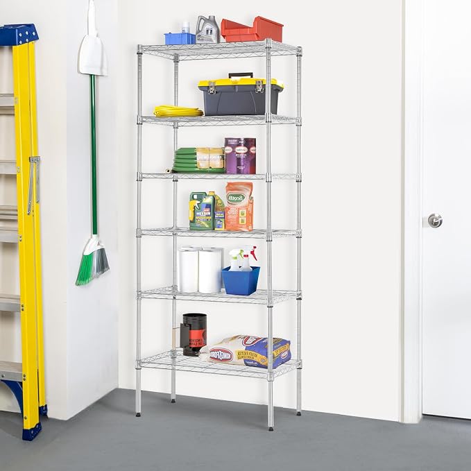 Meet perfect 6-Tier Wire Shelving Unit, 900LBS Heavy Duty Metal Storage Shelves, Adjustable Standing Rack Organizer for Kitchen Pantry Garage Laundry Room, 24" W x 14" D x 61" H