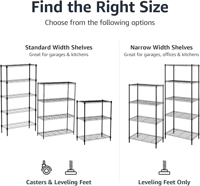 Amazon Basics 5-Shelf Adjustable Heavy Duty Steel Wire Storage Shelves for Garage, Kitchen, Easy Assembly, 36" x 14" x 72", Black