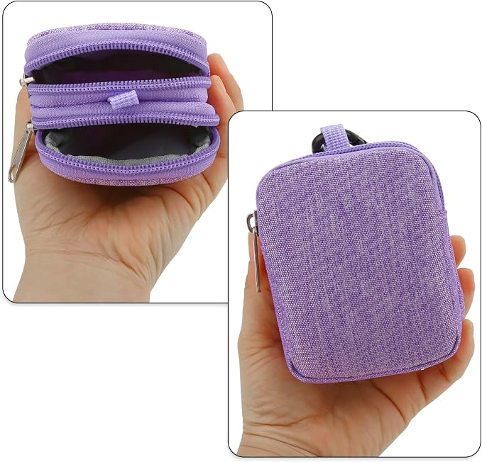 E-Tree Coin Purse with Carabiner Clip, Dual Layer Card Case Holder, Mini Pouch for AirPod Earphone Keychain USB Cable,Wallet, Small Accessories Organizer Bag for Women and Men (Purple)