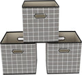 Yunkeeeper storage bins Cubes, Fabric Cube Organizer with Handle, Foldable Cube Bins for Cloth or Accessary Storage, 11x11x11, Set of 3,(Grey grid)