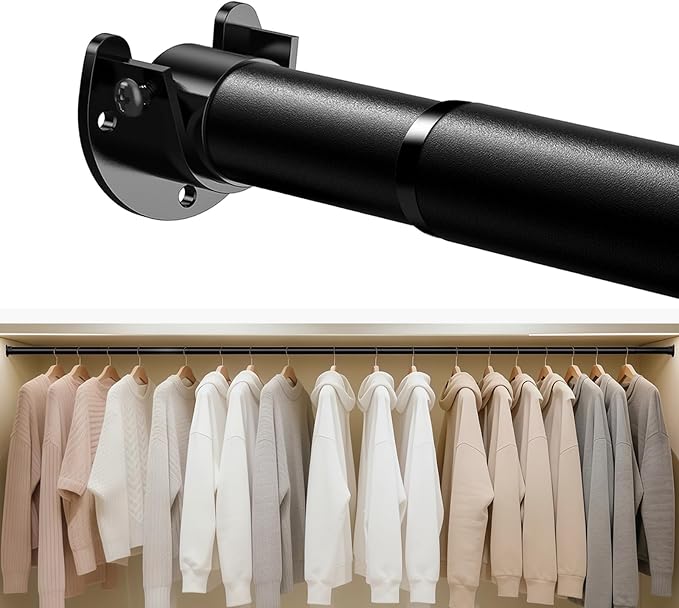 Closet Rod, 17-39 IN Closet Rods for Hanging Clothes, Black | Stepless Adjustable, Supports up to 66 lbs, Multiple Size Options, Easy Installation, Multi Purpose, Wall-Mounted
