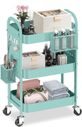 ALVOROG 3 Tier Metal Rolling Utility Cart with Pegboards,Baskets,Hooks,Blue | More Storage Craft Cart with Pegboards,Lockable Wheels,Hooks & Baskets to Organize Kitchen,Office,Bedroom and DIY Supplies