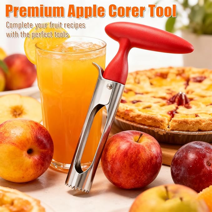 Bestac Apple Corer - Stainless Steel Sharp & Safe Easy to Remove Cores for Apples/Pears Clean & Efficient Ideal for Home Kitchen & Baking (Red)