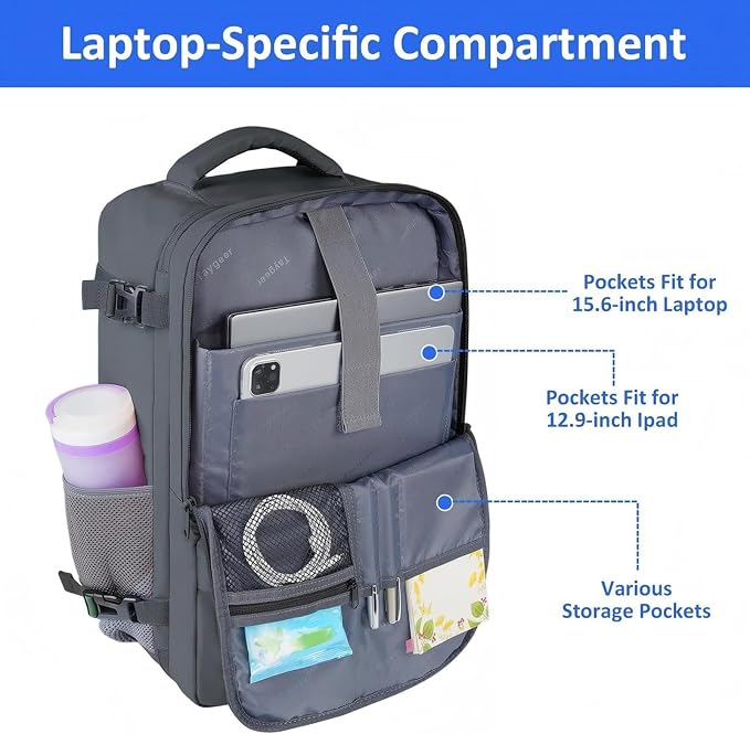 Taygeer Personal Item Backpack for Women, 35L Travel Backpack | Bookbag with Laptop Compartment & Water Bottle Pocket, Lightweight Work Back pack for Weekend Business Gym Hiking, Dark Grey