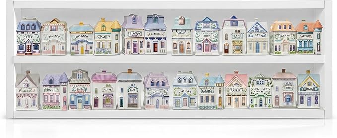 Chunful Vintage Spice Jar Wooden Rack White Minimalist 2-Tier Spice Shelf for 24 Jars, Village Style Wall Mounting Kitchen Storage Decorative Hanging Display Rack, Shelf Only