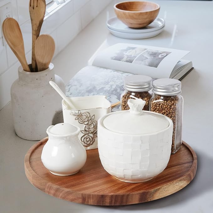 10-inch Acacia Wood Lazy Susan Organizers,Lazy Susan Turntable for Cabinet