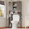 EasyCom Over The Toilet Storage Cabinet with Metal Frame and 7 Storage Shelves, Bathroom Organizer with Adjustable Shelves and Paper Holder, Farmhouse Storage Cabinet for Bathroom, Laundry, Oak Grey