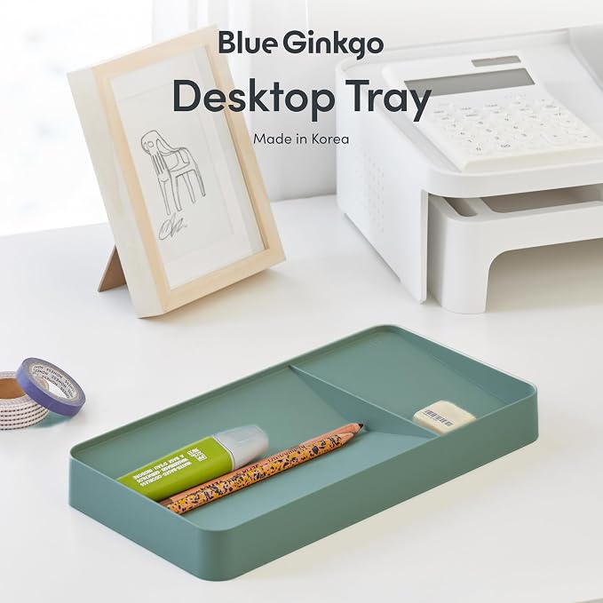 BLUE GINKGO Desk Organizer Tray - Office Organization | Desk Supplies, Pencil Holder, Pen Holder for Desk | Office Desk Accessories (Made in Korea) - Green