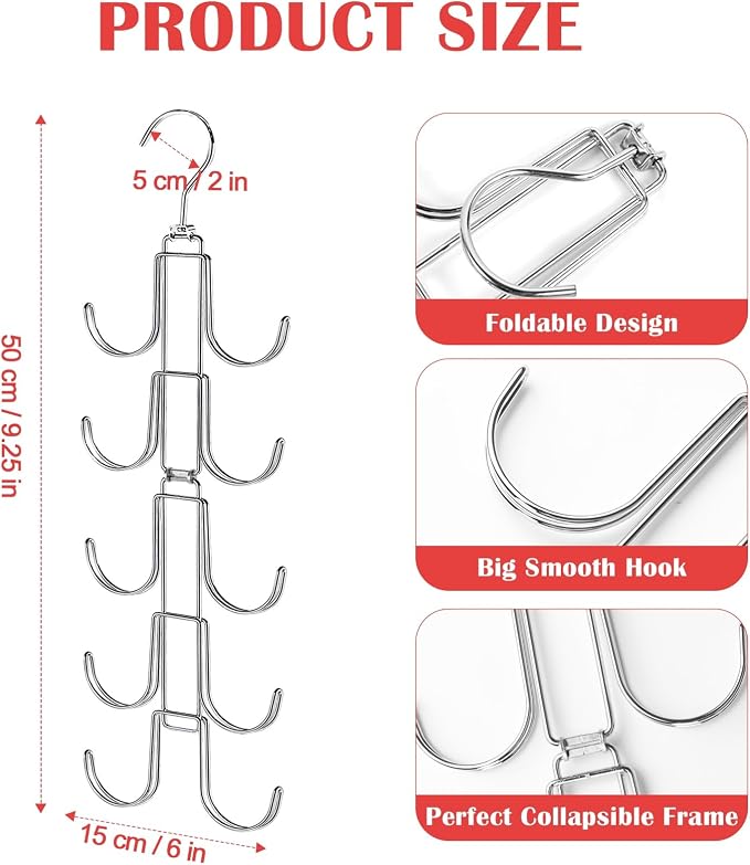Purse Hanger for Closet, Collapsible Metal Purse Organizer with 20 Big Hooks(2 Pack), 360° Rotation for Better Organizer&Display, Foldable Bag Hangers Space Saving for Handbag, Belt, Scarve, Tie