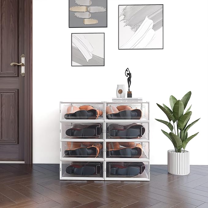 6-Piece Boot and Shoe Storage Box, Stackable Clear Plastic Shoe Box, Space-Saving Shoe Organizer for Boots, Sneakers, and High Heels, Clear