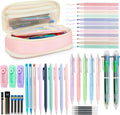 43 PCs Aesthetic School Supplies Kit - Art & Study Set with Pink Pencil Case, 0.5/0.7/2.0mm Mechanical Pencils, 6-Color Ballpoint Pens & Black Ink Gel Pens &12 Pastel Highlighters