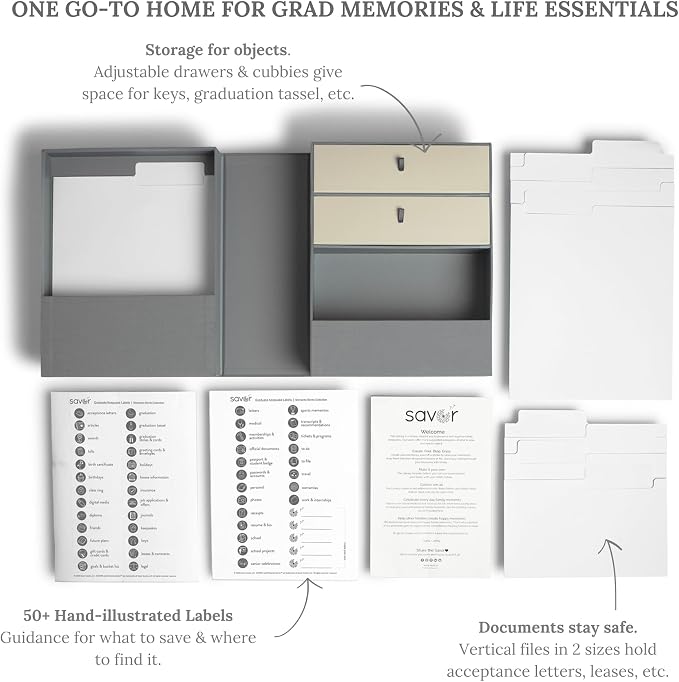 Personalizable Life Essentials & Graduate Keepsake Organizer | Keep High School and College Graduation Memorabilia Organized and Safe in One Convenient Home with this Gift for Students and Grads