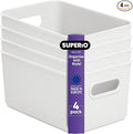 Superio Ribbed Collection - Decorative Plastic Basket Open Home Storage Bins Organizer, Medium White (4 Pack) Container Boxes for Organizing Closet Storage Bins for Shelves Drawer Shelf 5 Liter