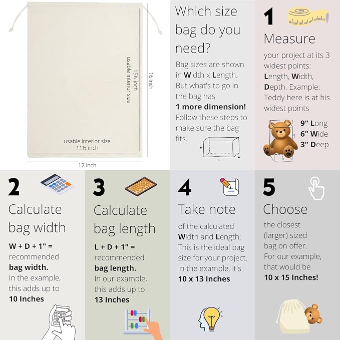 DR 100% Cotton Muslin Drawstring Bags (12x16 Inch - 6-Pack) Large Beige Fabric Cotton Shoe Bag and Storage Pouches for Shoes Storage Pantry Gifts Laundry Travel