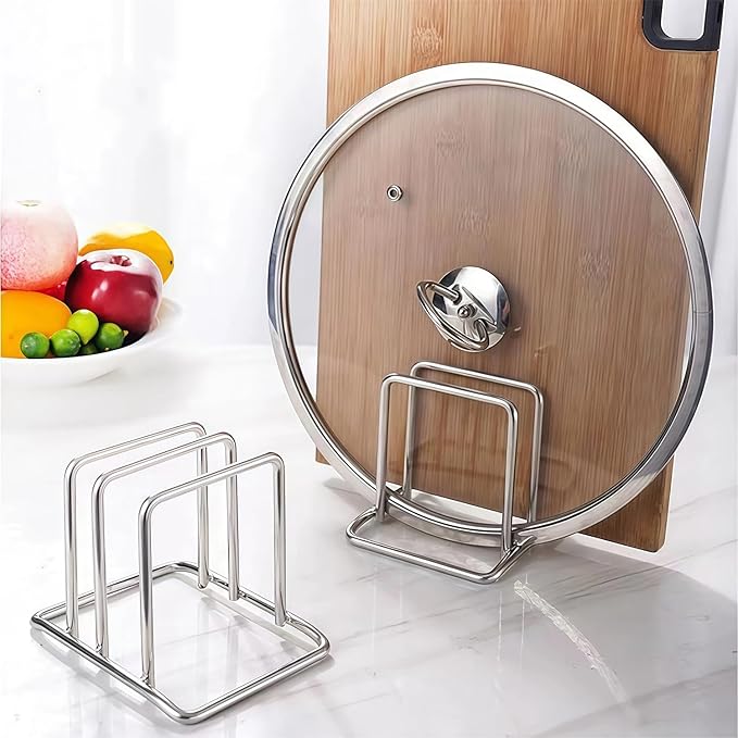 Stainless Steel Cutting Board Organizer,Cutting Board Holder Stand，Pot Lid Organizer, Kitchen Storage Rack for Lids and Boards,Cutting Board Stand for Countertop,Space-Saving Rack Organizer