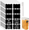 JIEHENG 180Pcs Chalkboard Labels for Jars,Removable Stickers with 1 Liquid Chalk Markers(Black, Wavy)