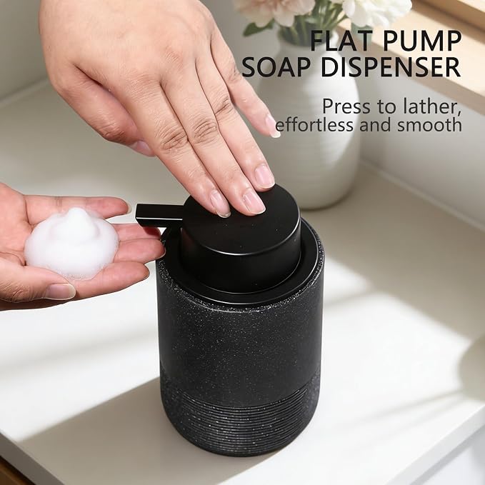 Resin Foaming Soap Dispenser, 11 OZ Bathroom & Kitchen Foam Soap Dispenser, Easy Press Pump, Refillable Hand Soap Dispenser, Modern Decor (Black)