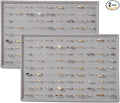Large Velvet Jewelry Tray 2 Pack Stackable Jewelry Display Drawer Inserts Trays Organizer for Earring Bracelet Necklace Ring (Gray, Ring 81 Slots)