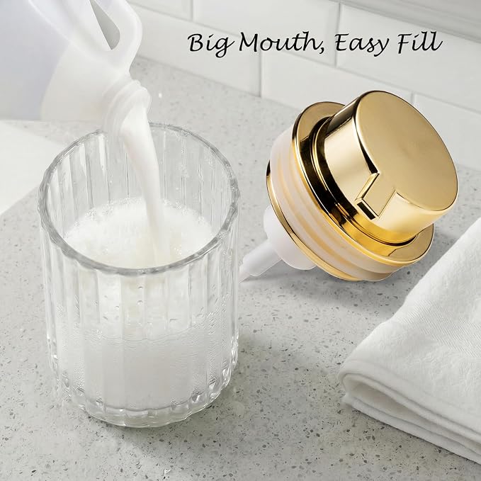 Amolliar Foaming Soap Dispenser, 8OZ Refillable Hand Soap Bathroom(Gold) | Refillable Clear Glass Soap Dispenser Plastic Soap Pump, Foam Soap Dispenser for Bathroom, Dish Dispenser, Home Decor(1 Pack)