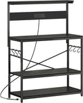 SUPERJARE Bakers Rack with Power Outlets, Microwave Stand, 39.4 X 14.3 Inch Larger Desktop, Kitchen Storage Rack with Adjustable Middle Shelf, 6 S-Shaped Hooks, Coffee Bar Stand, Black
