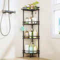HapiRm Standing Corner Shower Caddy - 4 Tier Shower Organizer Corner with Soap Holder and 4 Hooks, Rustproof Bathroom Storage Shelves with Adhesives, Black