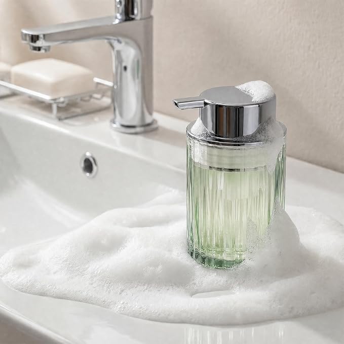 Foaming Soap Dispenser, Refill Hand Soap for Bathroom, 8OZ (Silver 2 Pack) | Glass Soap Dispenser With Plastic Pump, Foam Soap Dispenser for Countertop, Lotion, Dish Soap Dispenser, Bathroom Home Decor