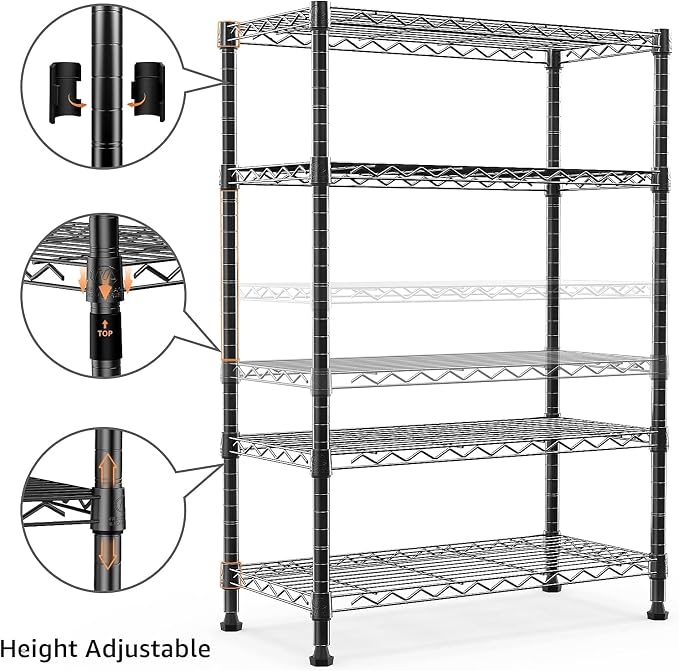 Xcity Storage Shelves, 4 Tier Heavy Duty Metal Shelving Unit, 1600 LBS Adjustable Steel Wire Shelf for Commercial, Pantry, Kitchen, Garage, 14" D x 36" W x 54" H, Black
