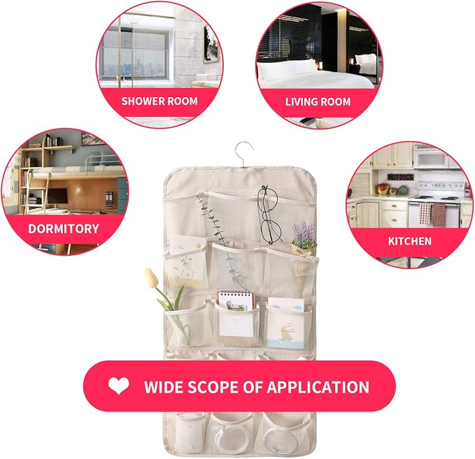 Bseash Enlarged Closet Hanging Bra Organizer with Rotating Metal Hanger, Dual Sided Wall Shelf Wardrobe Mesh Pockets Hanging Storage Bag for Bra Socks Underwear Underpants