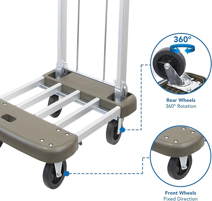 Mount-It! Foldable Push Cart, Utility Dolly Platform Cart, Adjustable Length, Folding Hand Truck, Portable Dolly for Moving Boxes, Appliances, Furniture, 330 lbs Capacity