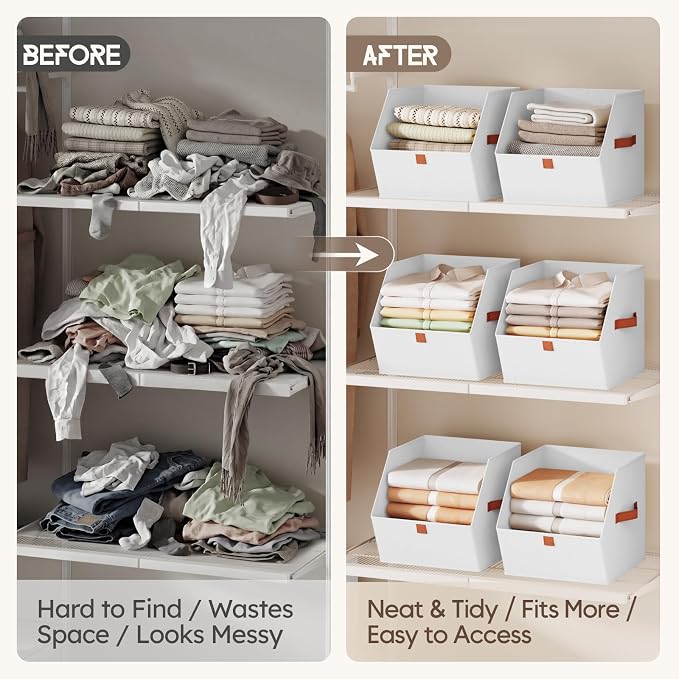 Homsorout Fabric Closet Storage Cubes - 4 Pack Square Storage Bins with Dual Handles for Clothes, Towels, Toys, Cube Storage Organizers for Bedroom, Nursery, Shelves, Closet, Small Spaces, White