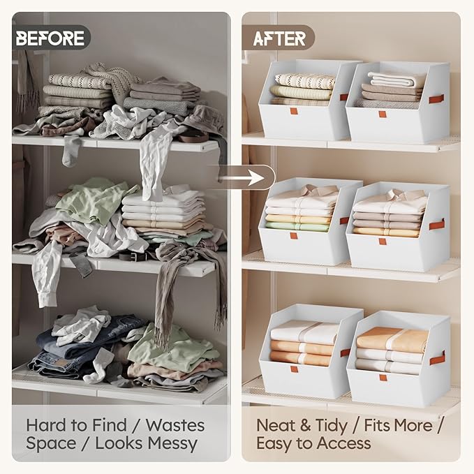 Homsorout Fabric Closet Storage Cubes - 10 Pack Square Storage Bins with Dual Handles for Clothes, Towels, Toys, Cube Storage Organizers for Bedroom, Nursery, Shelves, Closet, Small Spaces, White
