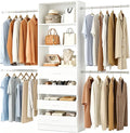 Aheaplus Closet System with 4 Drawers, 3.4-7FT Small Wood Closet Organizer System, Walk-in Closet Wardrobe with Tower and 4 Hang Rods, Built In Closet Insert System, Fits Spaces 4ft, 5ft,6ft,7ft,White