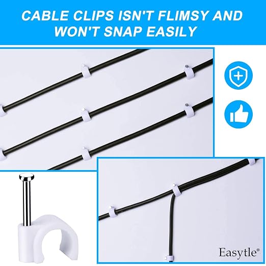 Cable Wire Clips 4mm 6mm 8mm 10mm Cable Management RG6 RG59 CAT5 CAT6 RJ45 Electrical Ethernet Dish TV Speaker Wire Cord Tie Holder Single Coaxial Nail Clamps (Pack of 400)