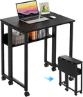 GreenForest Folding Desk with Wheels, 24.8" Rolling Table for Small Spaces | Storage Shelf, Lockable Casters, Compact Portable Workstation, Space-Saving Foldable Sofa Table, Home Office, Mobile, Black