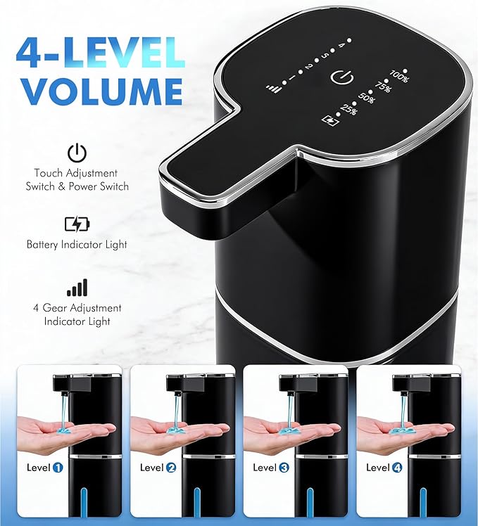 RYTOXILO Automatic Soap Dispenser Touchless, 2 Pack Black Auto Soap Dispensers for Bathroom and Kitchen, 15 Fl Oz Plastic Electric Dish Liquid Dispensers Wall Mount with 1200 mAh Battery