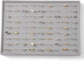 Large Jewelry Organizer for Drawer Insert Velvet Stackable Jewelry Trays for Earring Necklace Bracelet Ring Display (Gray, Ring 81 Slots)