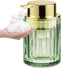 Foaming Hand Soap Dispenser, 8oz Refillable Sage Green Glass with Gold Pump, for Liquid Soap or Lotion, Vertical Ribbed Decor for Bathroom Vanity, Kitchen, Commercial Use - 1 Pack