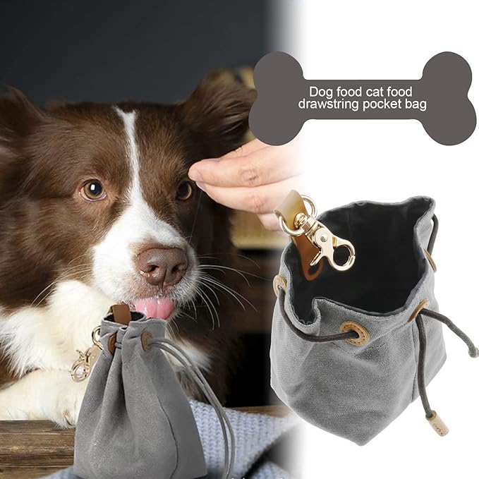 Create idea Dog Treat Pouch Cleanable Dog Treat Training Bag with Clip and Drawstring Pet Snack Bag Food Storage for Dog Training Outdoor Activities Walking Grey