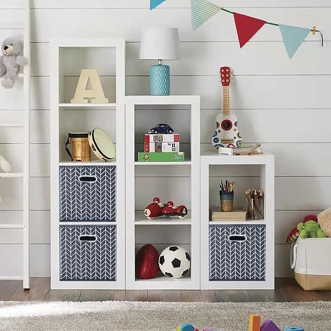 11 Inch Cube Storage Bins , Fabric Cube Organizer Bins with Handle, Foldable Cube Bins for Cloth or Accessary Storage, 11x11x11 Set of 3 (Gray Wave)